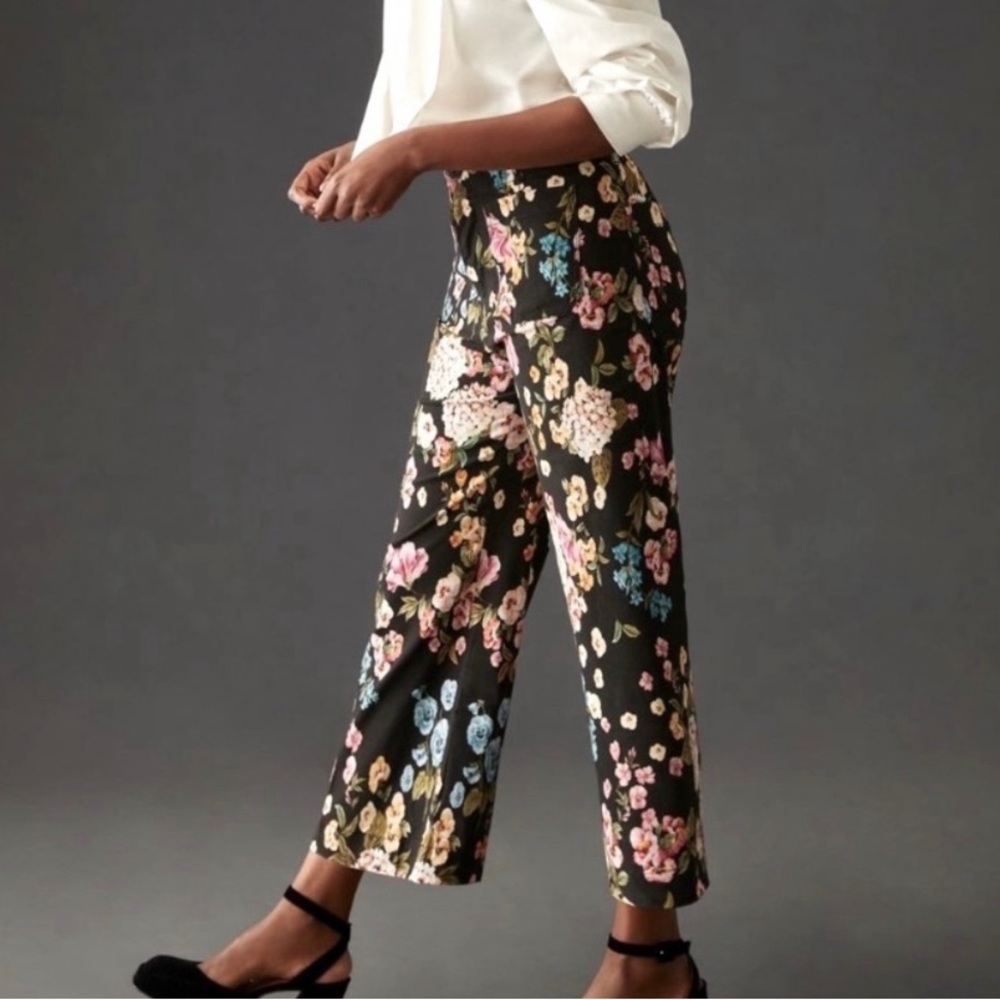 NWOT Anthropologie The Colette Crop Wide-Leg Printed Floral Pants by Maeve Sz 25